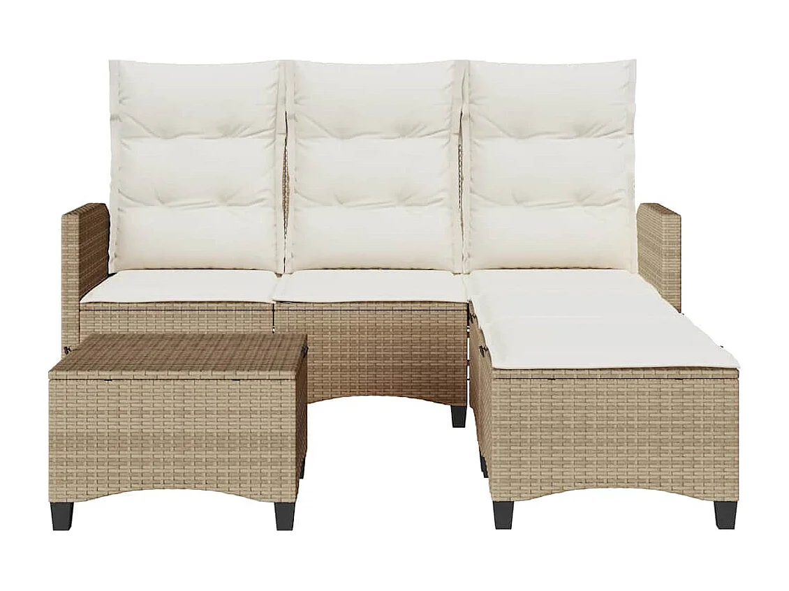 Salon de jardin avec coussins forme de L 3 pcs beige polyrotin