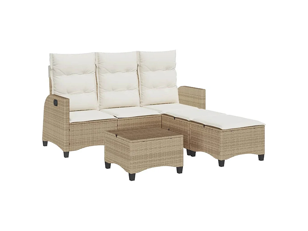 3-delige Tuinbankstel met kussens L-vormig beige poly rattan