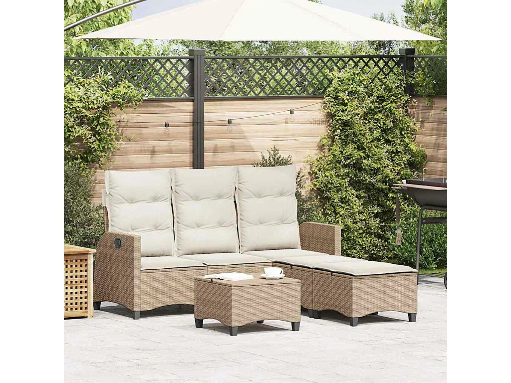 3-delige Tuinbankstel met kussens L-vormig beige poly rattan