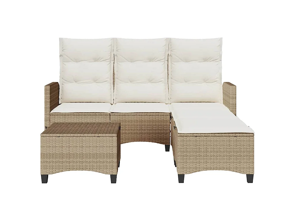 3-delige Tuinbankstel met kussens L-vormig beige poly rattan