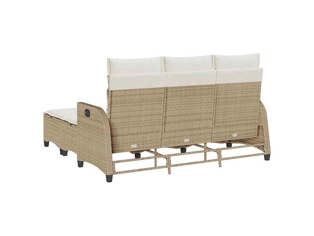 3-delige Tuinbankstel met kussens L-vormig beige poly rattan