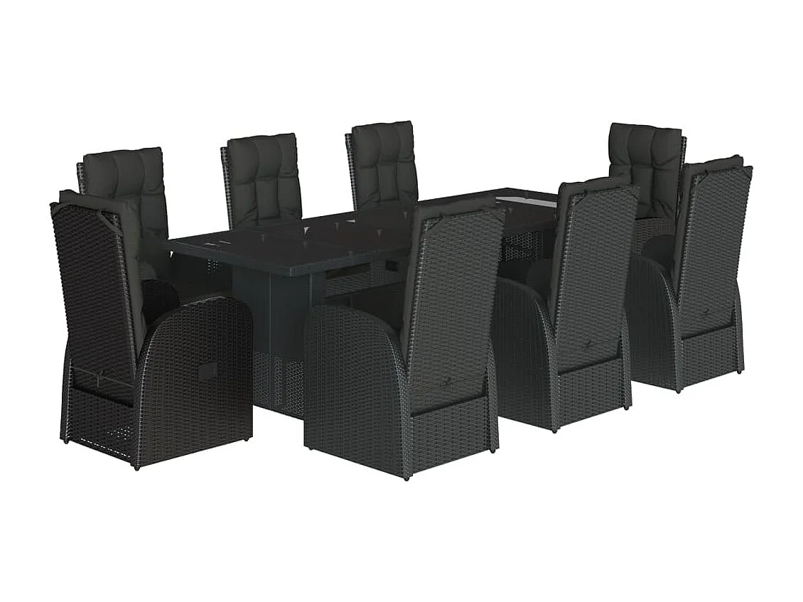 Ensemble à manger de jardin 9pcs coussins noir résine tressée