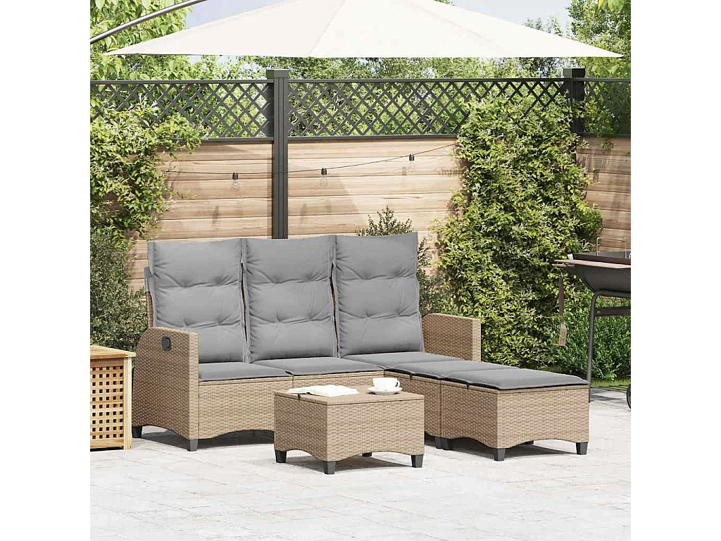 3 pcs conjunto sofás de jardim com almofadões em L vime PE bege