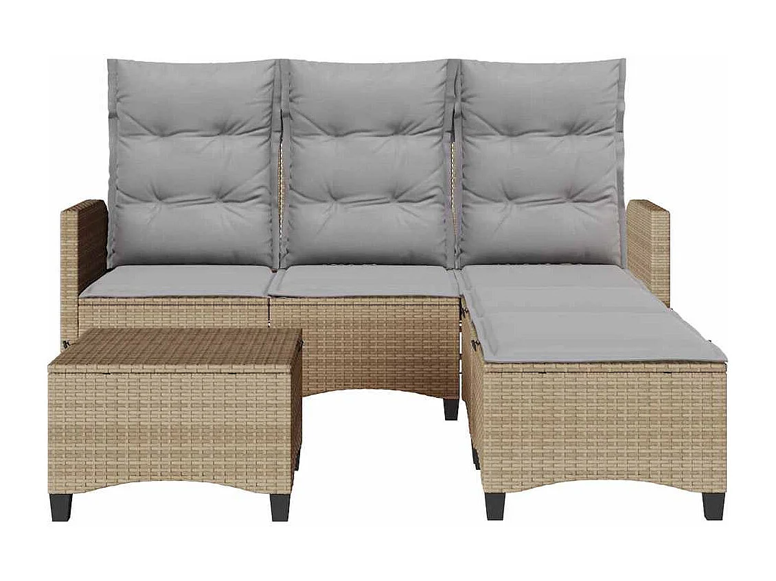 3 pcs conjunto sofás de jardim com almofadões em L vime PE bege