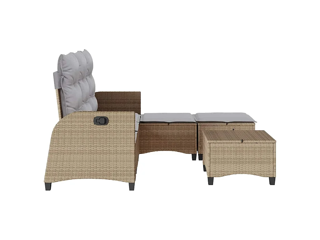 Salon de jardin avec coussins forme de L 3 pcs beige polyrotin