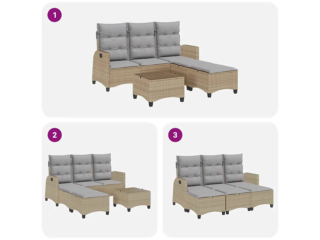 Salon de jardin avec coussins forme de L 3 pcs beige polyrotin