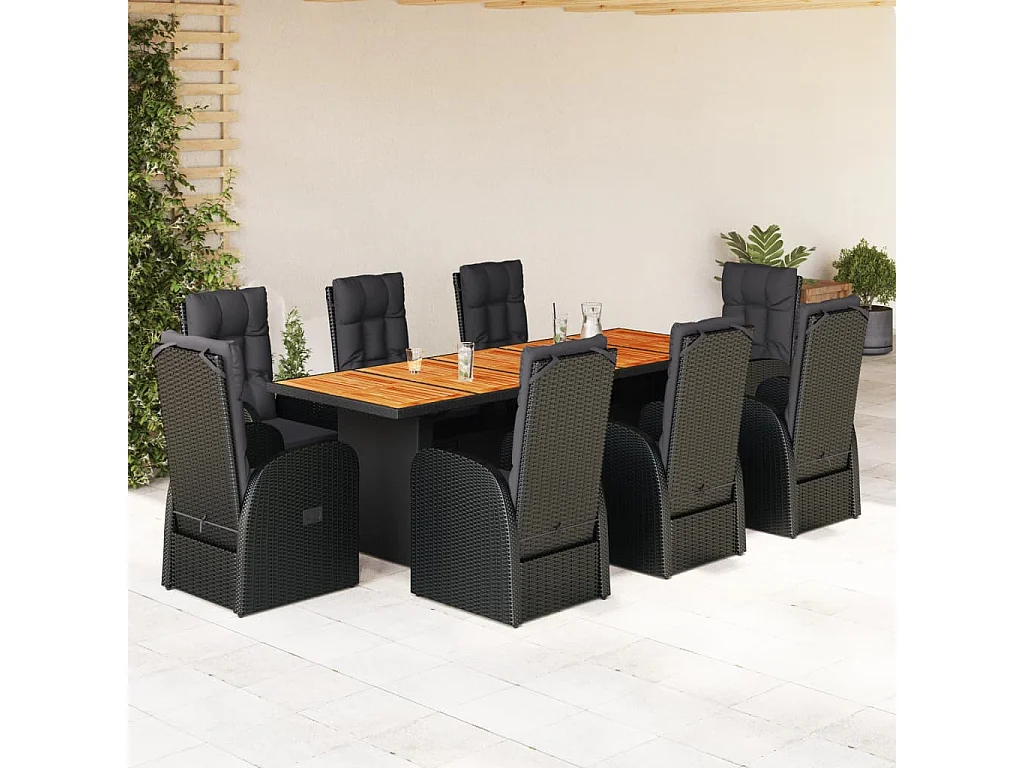 9-delige Tuinset poly rattan zwart