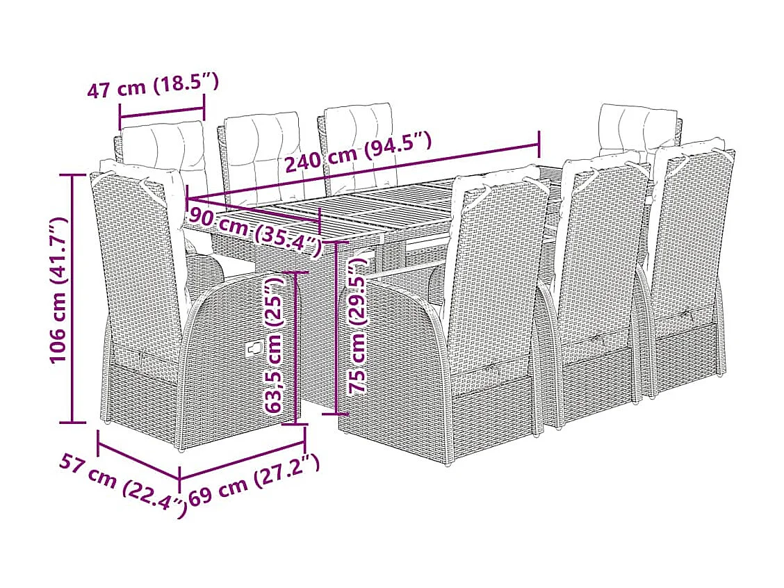 9-delige Tuinset poly rattan zwart