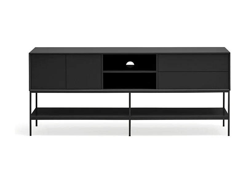 Platt - Meuble TV 2 portes en bois et métal L175cm - Noir