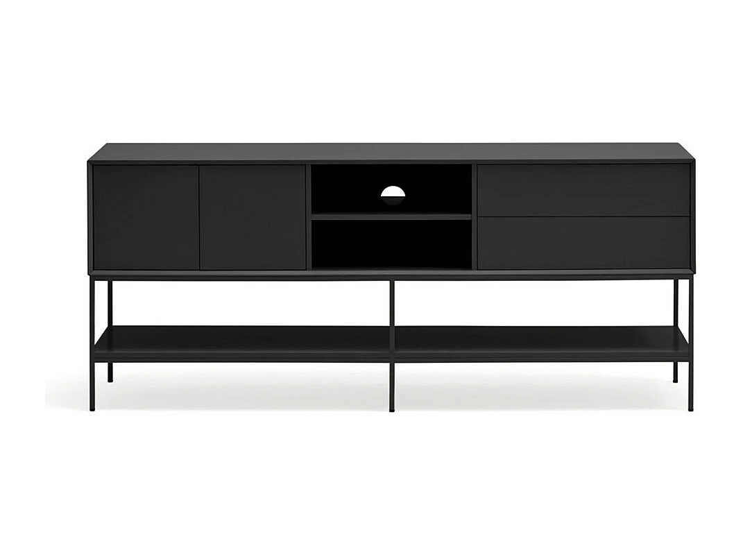 Platt - Meuble TV 2 portes en bois et métal L175cm - Noir