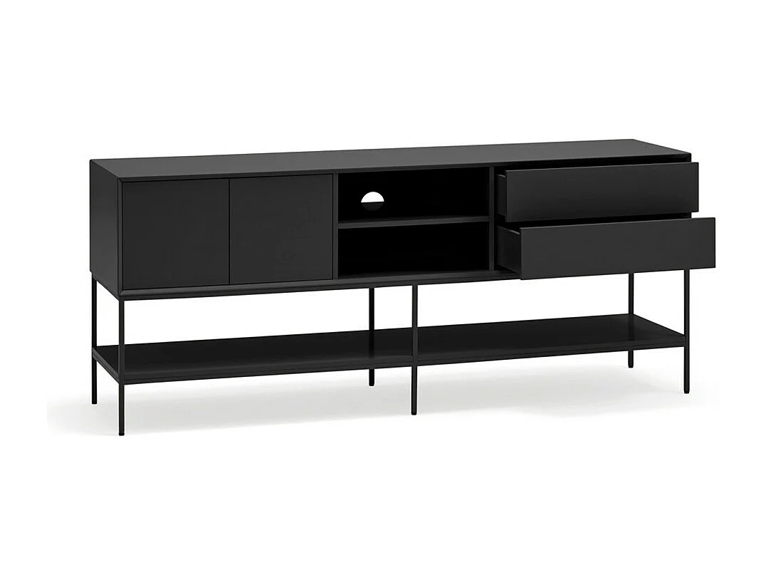 Platt - Meuble TV 2 portes en bois et métal L175cm - Noir