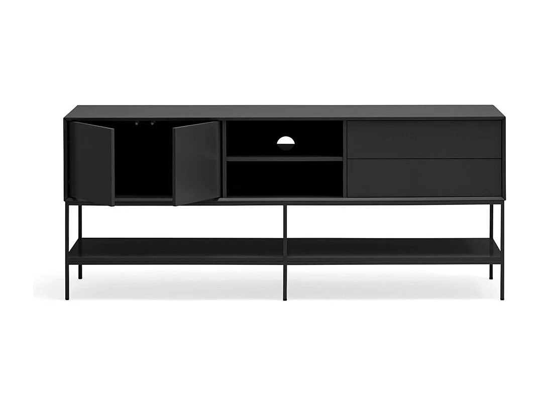 Platt - Meuble TV 2 portes en bois et métal L175cm - Noir