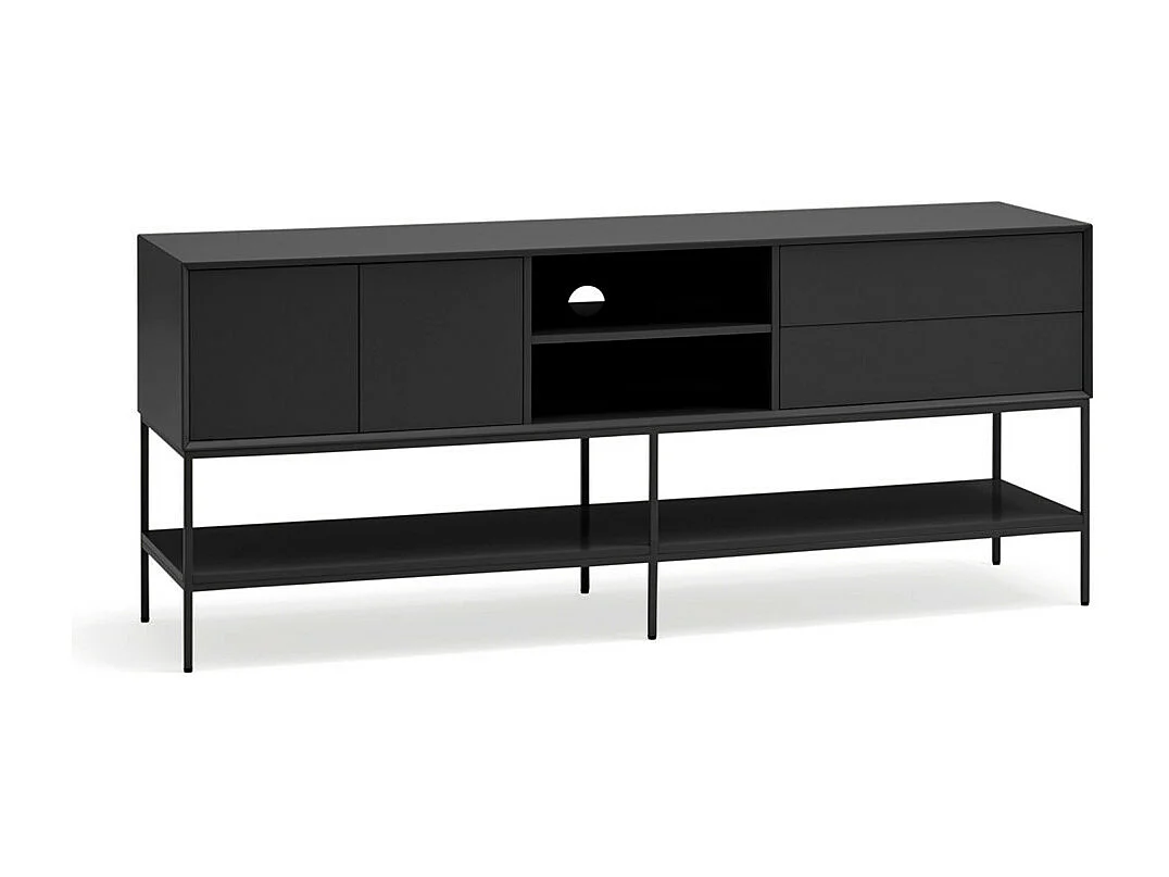 Platt - Meuble TV 2 portes en bois et métal L175cm - Noir