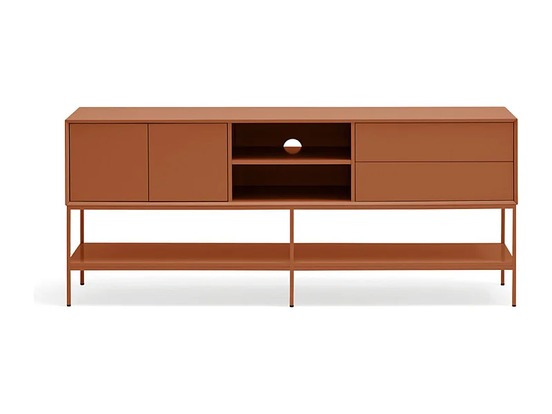 Platt - Meuble TV 2 portes en bois et métal L175cm - Marron argile