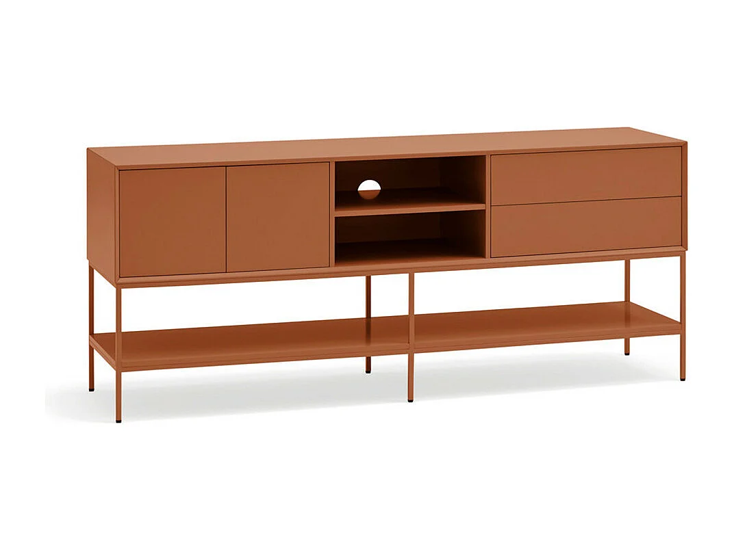 Platt - Meuble TV 2 portes en bois et métal L175cm - Marron argile