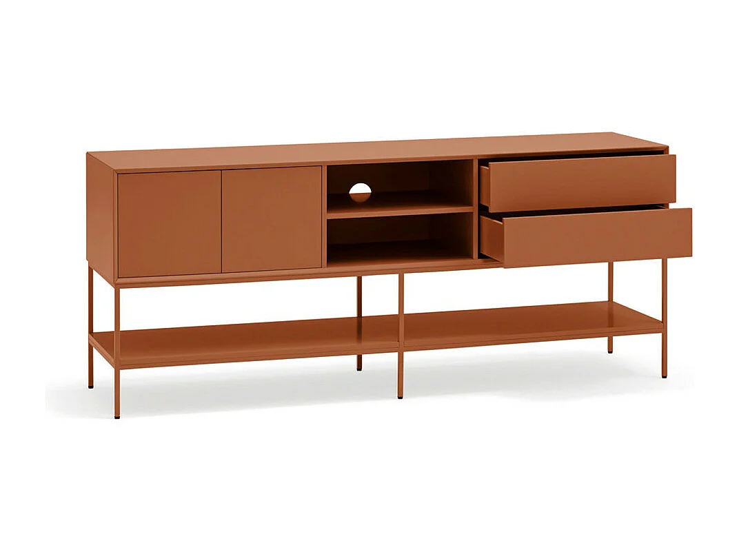 Platt - Meuble TV 2 portes en bois et métal L175cm - Marron argile