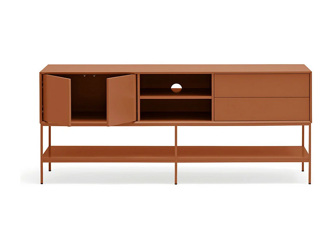 Platt - Meuble TV 2 portes en bois et métal L175cm - Marron argile