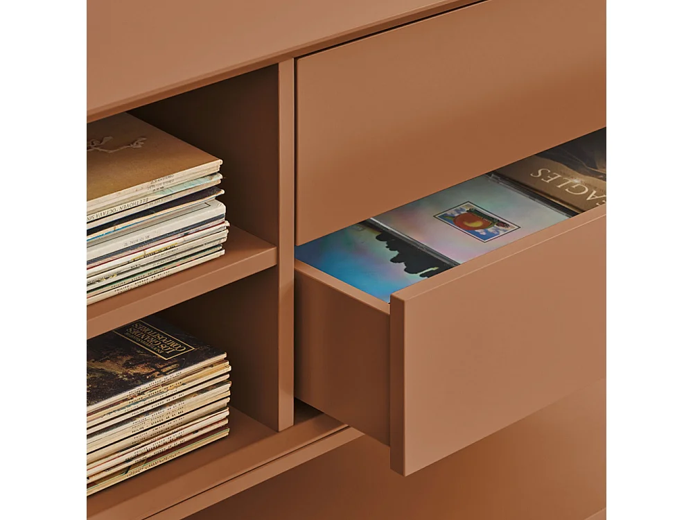 Platt - Meuble TV 2 portes en bois et métal L175cm - Marron argile