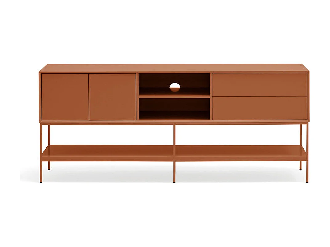 Platt - Meuble TV 2 portes en bois et métal L175cm - Marron argile