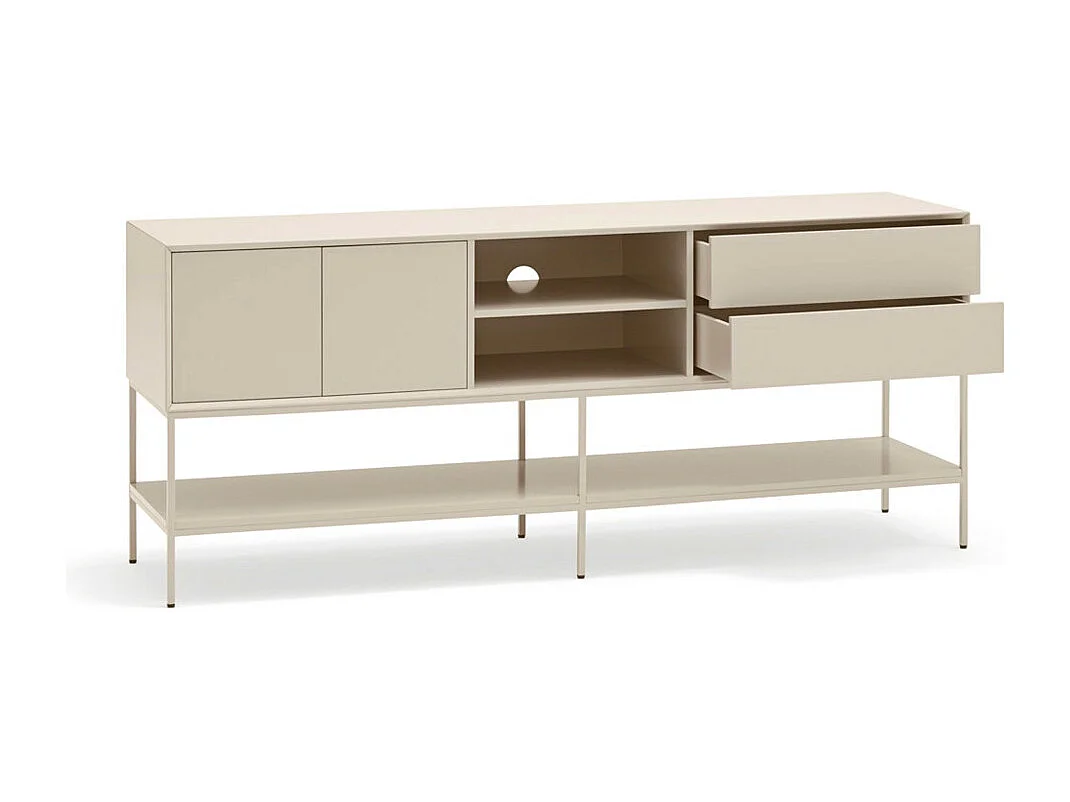 Platt - Meuble TV 2 portes en bois et métal L175cm - Beige