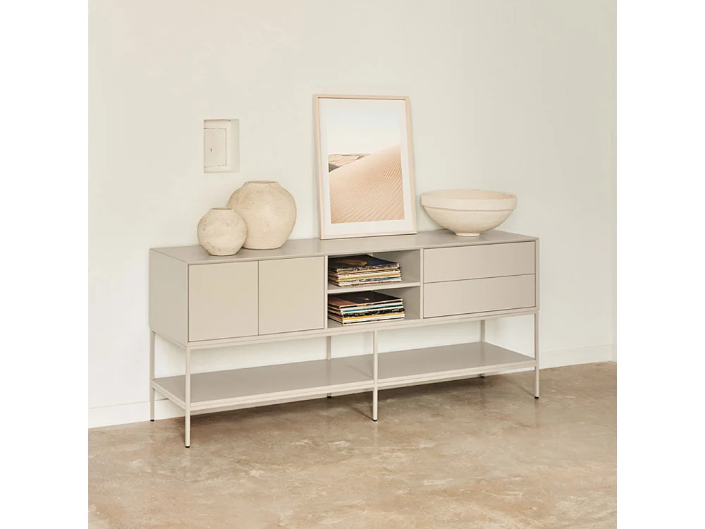 Platt - Meuble TV 2 portes en bois et métal L175cm - Beige