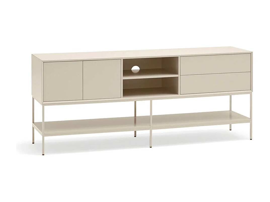 Platt - Meuble TV 2 portes en bois et métal L175cm - Beige