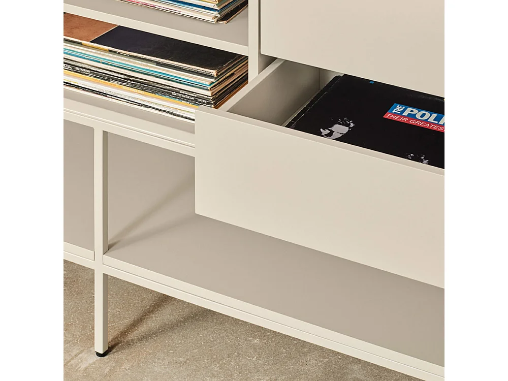 Platt - Meuble TV 2 portes en bois et métal L175cm - Beige