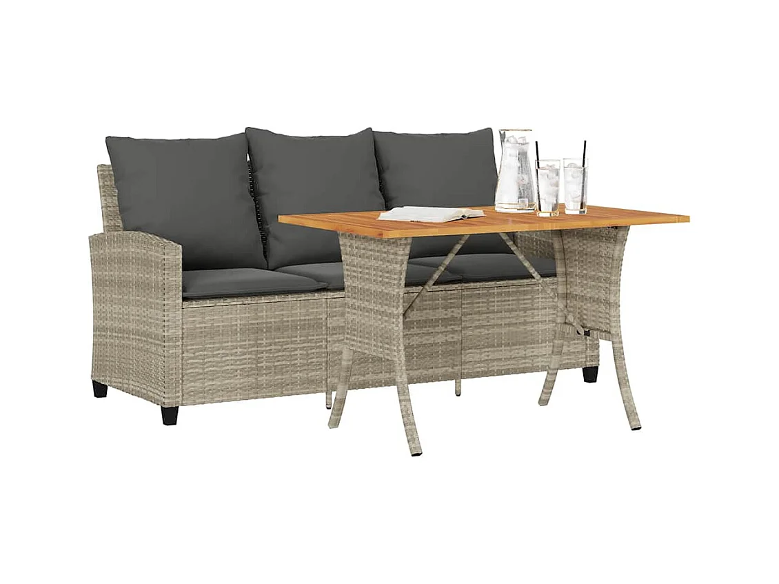 Divano 3 Posti con Cuscini e Tavolo Grigio Chiaro Polyrattan