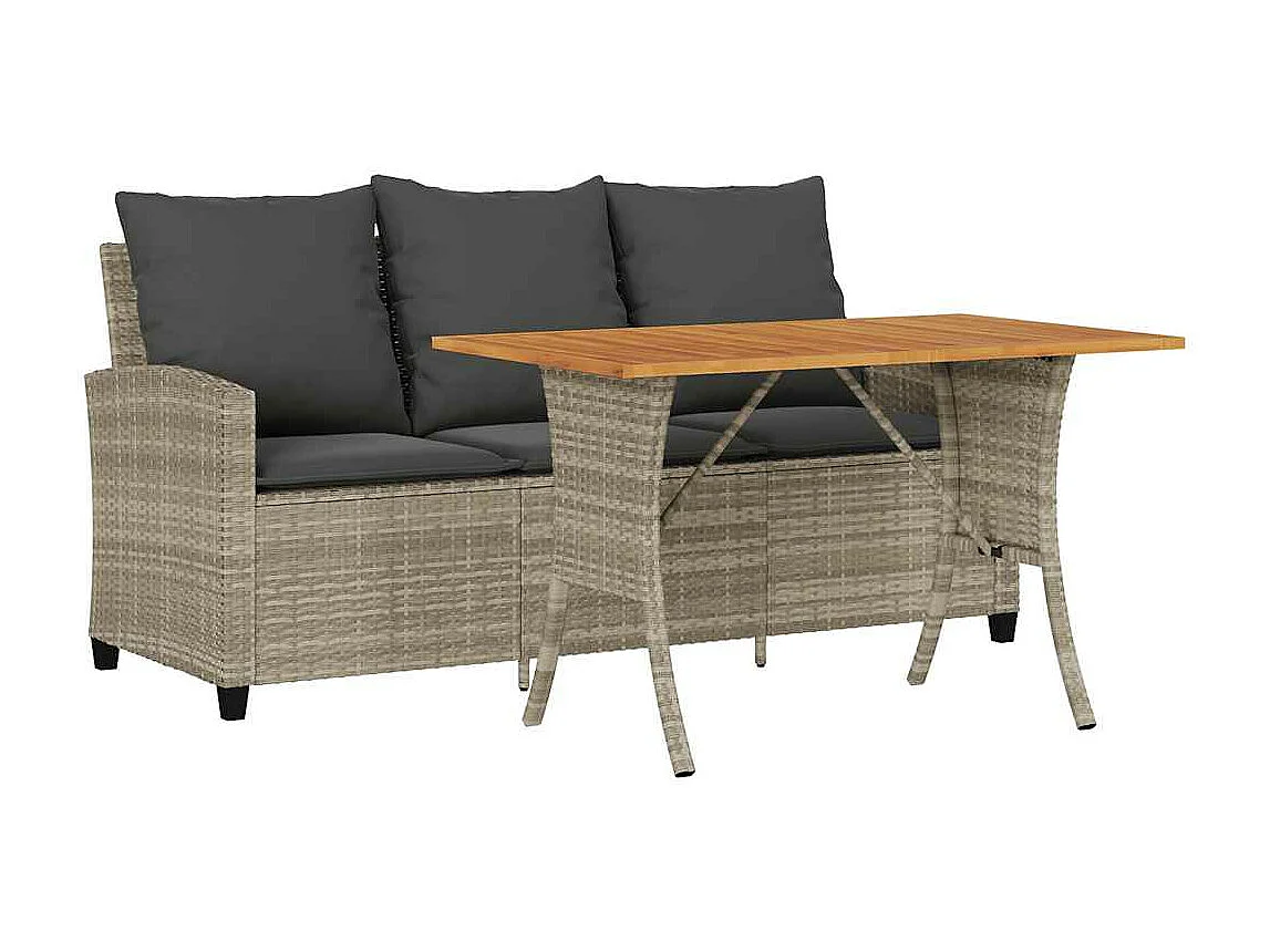 Canapé de jardin 3places coussins et table gris clair polyrotin