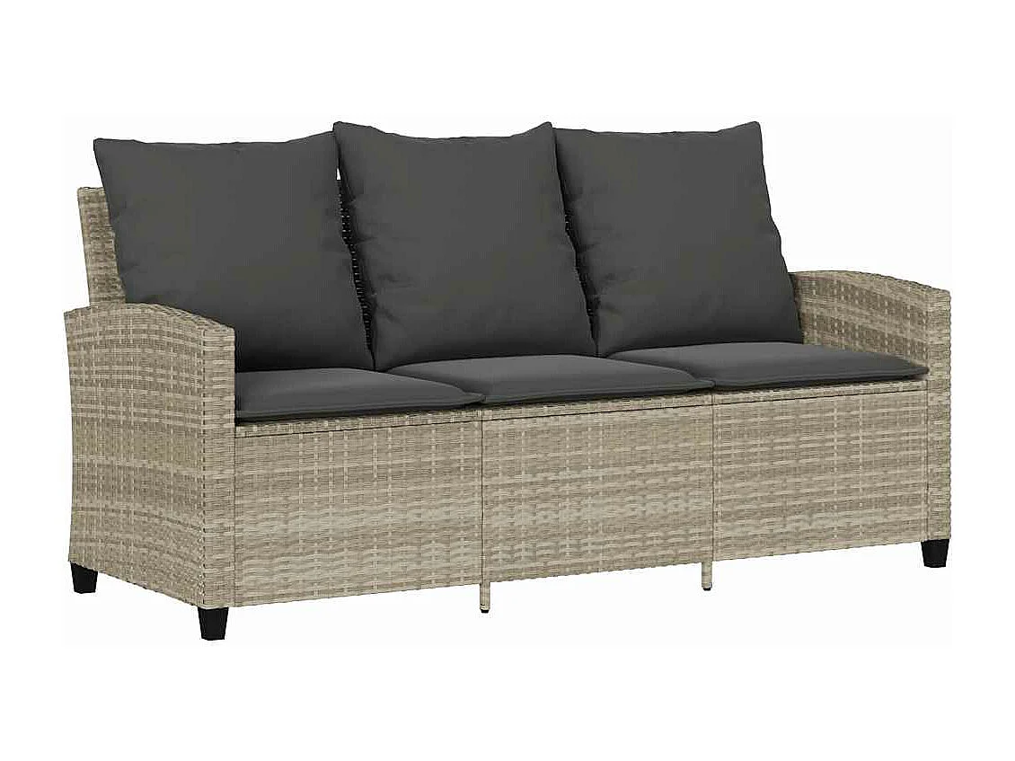 Canapé de jardin 3places coussins et table gris clair polyrotin