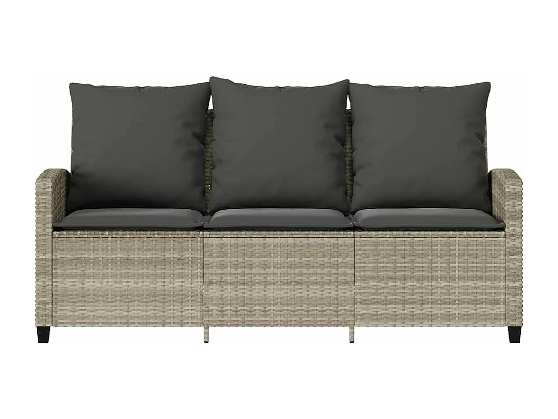 Canapé de jardin 3places coussins et table gris clair polyrotin