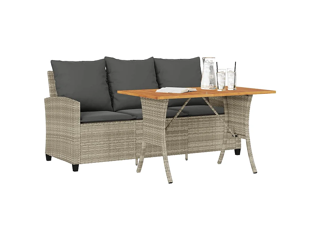 Tuinbank 3-zits met kussens & tafel poly rattan lichtgrijs