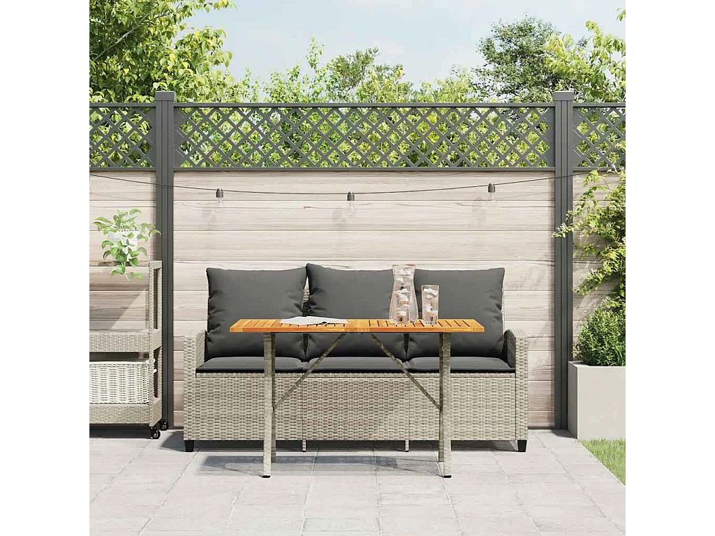 Tuinbank 3-zits met kussens & tafel poly rattan lichtgrijs