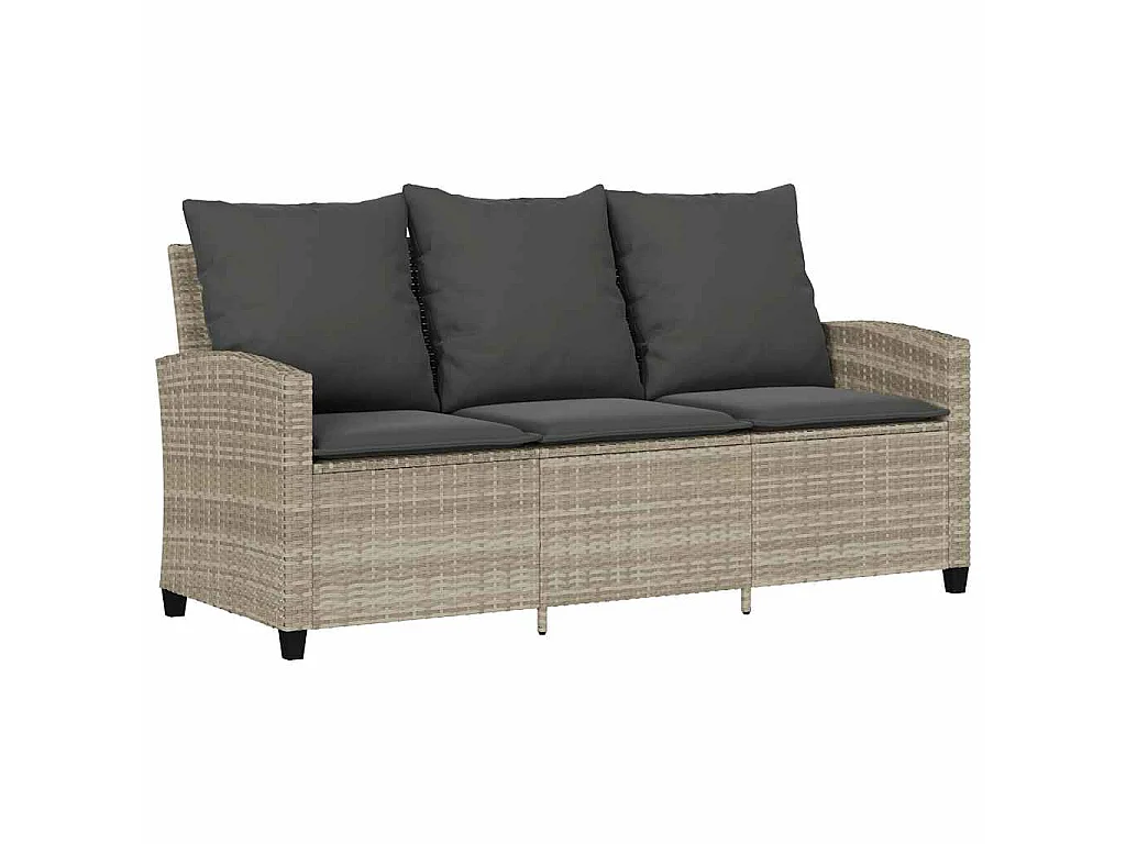 Tuinbank 3-zits met kussens & tafel poly rattan lichtgrijs