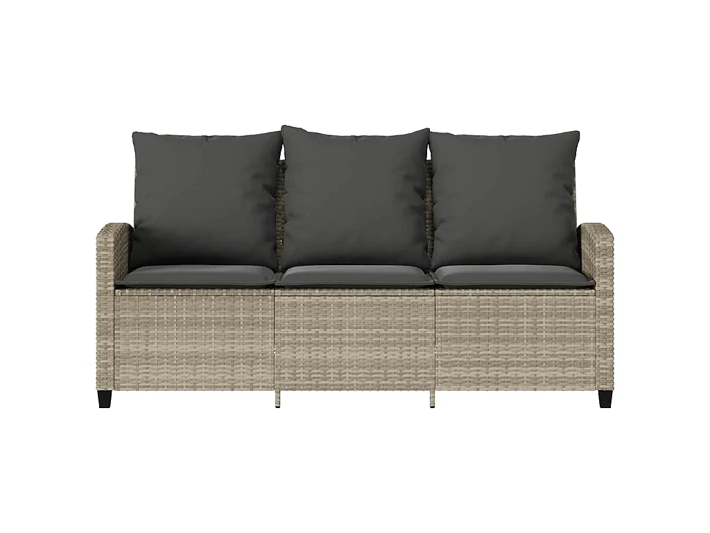 Tuinbank 3-zits met kussens & tafel poly rattan lichtgrijs