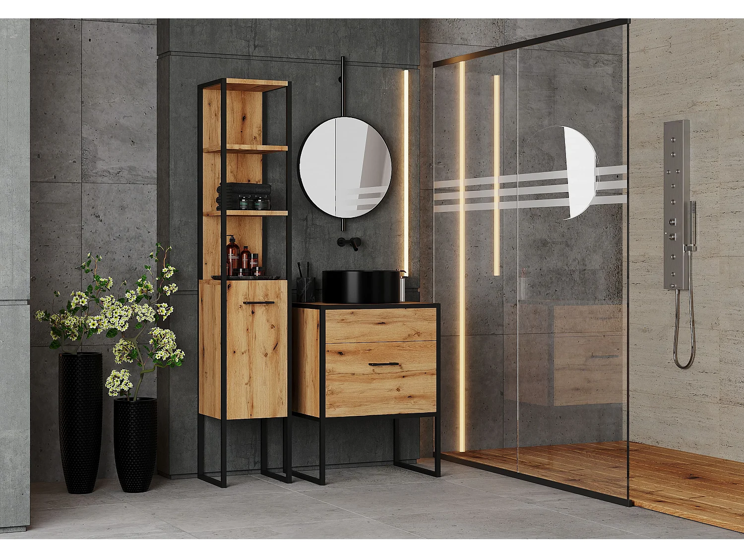 Meuble salle de bain sous vasque Aurora style industriel