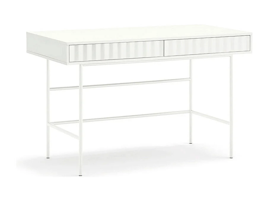 Sierra - Bureau 2 tiroirs en bois et métal L120cm - Blanc