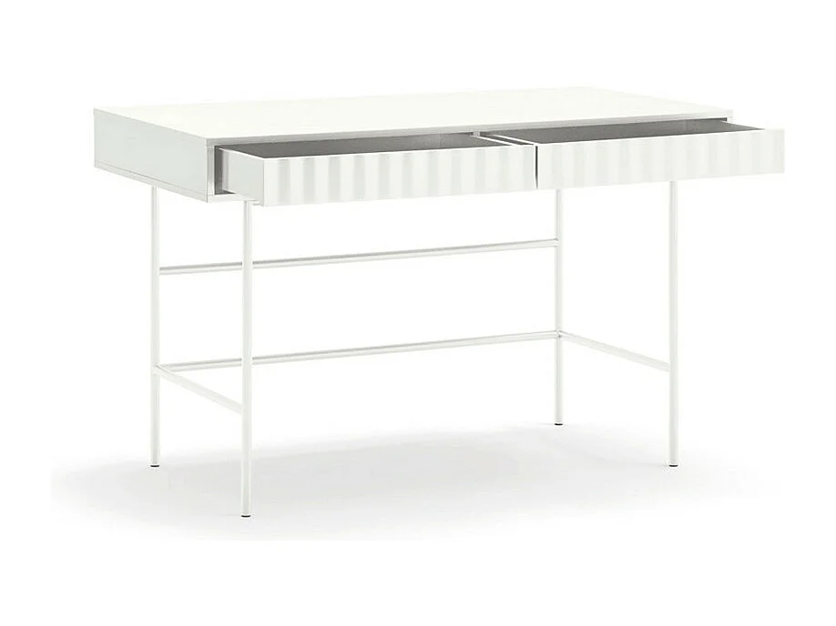 Sierra - Bureau 2 tiroirs en bois et métal L120cm - Blanc