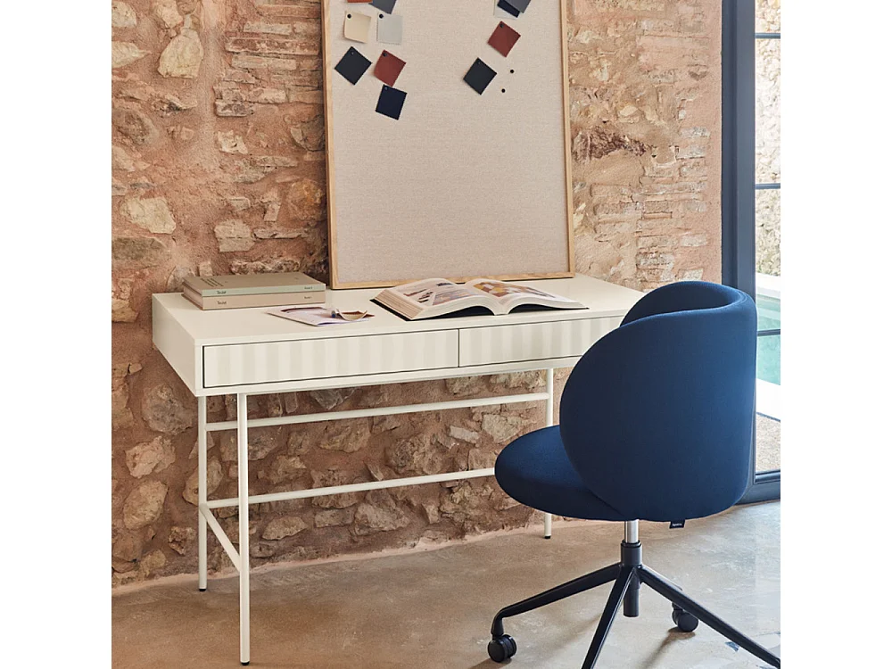 Sierra - Bureau 2 tiroirs en bois et métal L120cm - Blanc