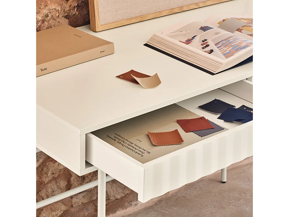 Sierra - Bureau 2 tiroirs en bois et métal L120cm - Blanc