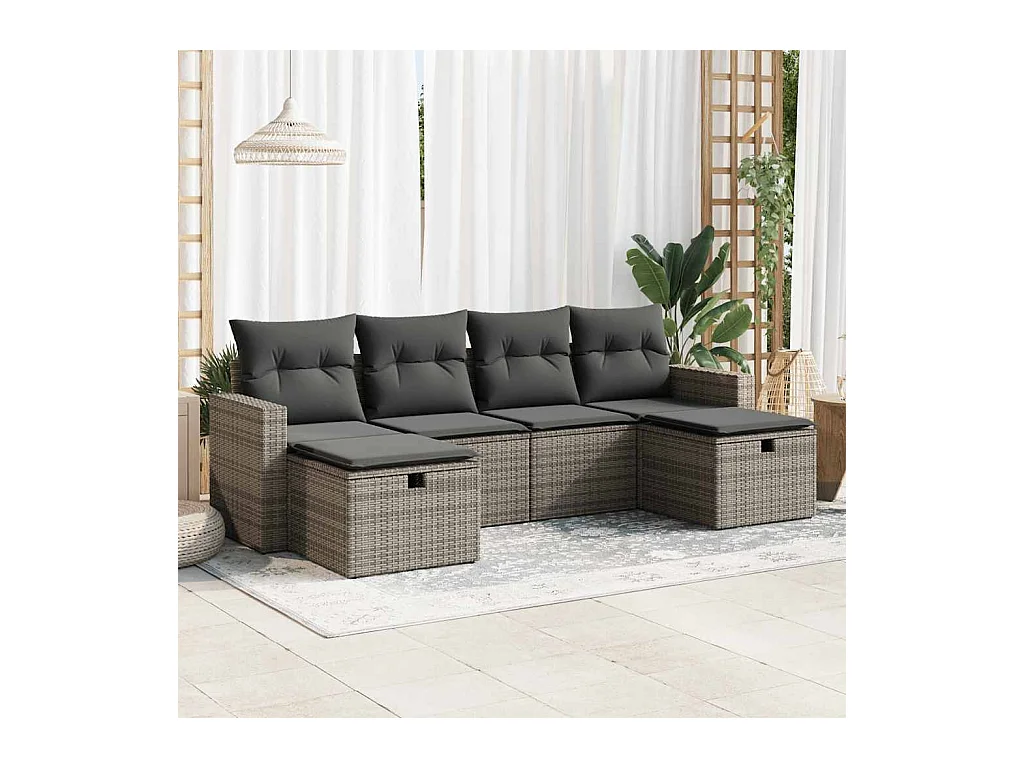 Set Divano da Giardino 6 pz con Cuscini Grigio in Polyrattan