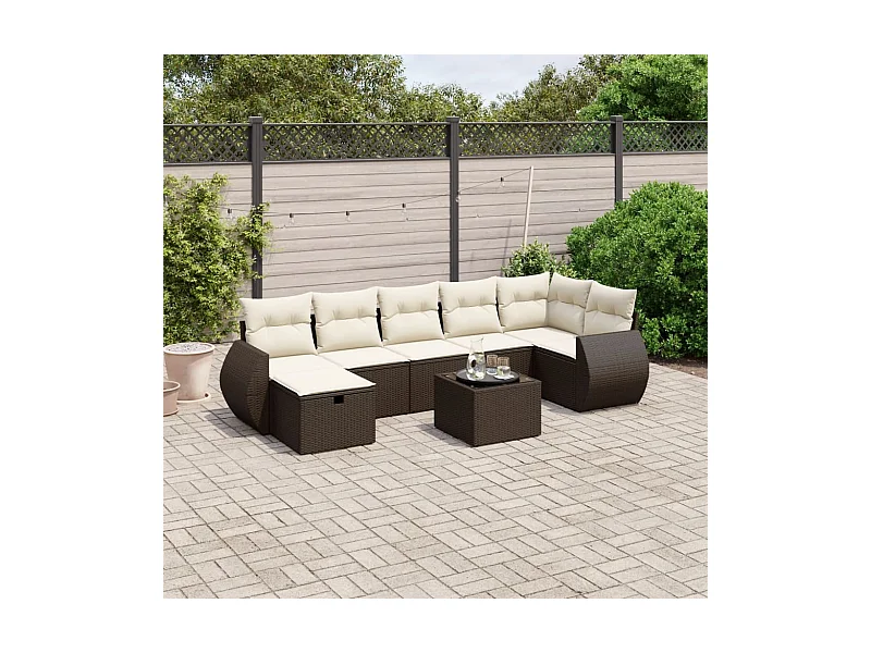 Salon de jardin 8 pcs avec coussins marron résine tressée