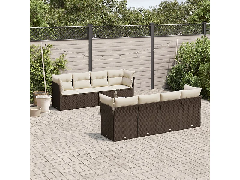9-delige Loungeset met kussens poly rattan bruin