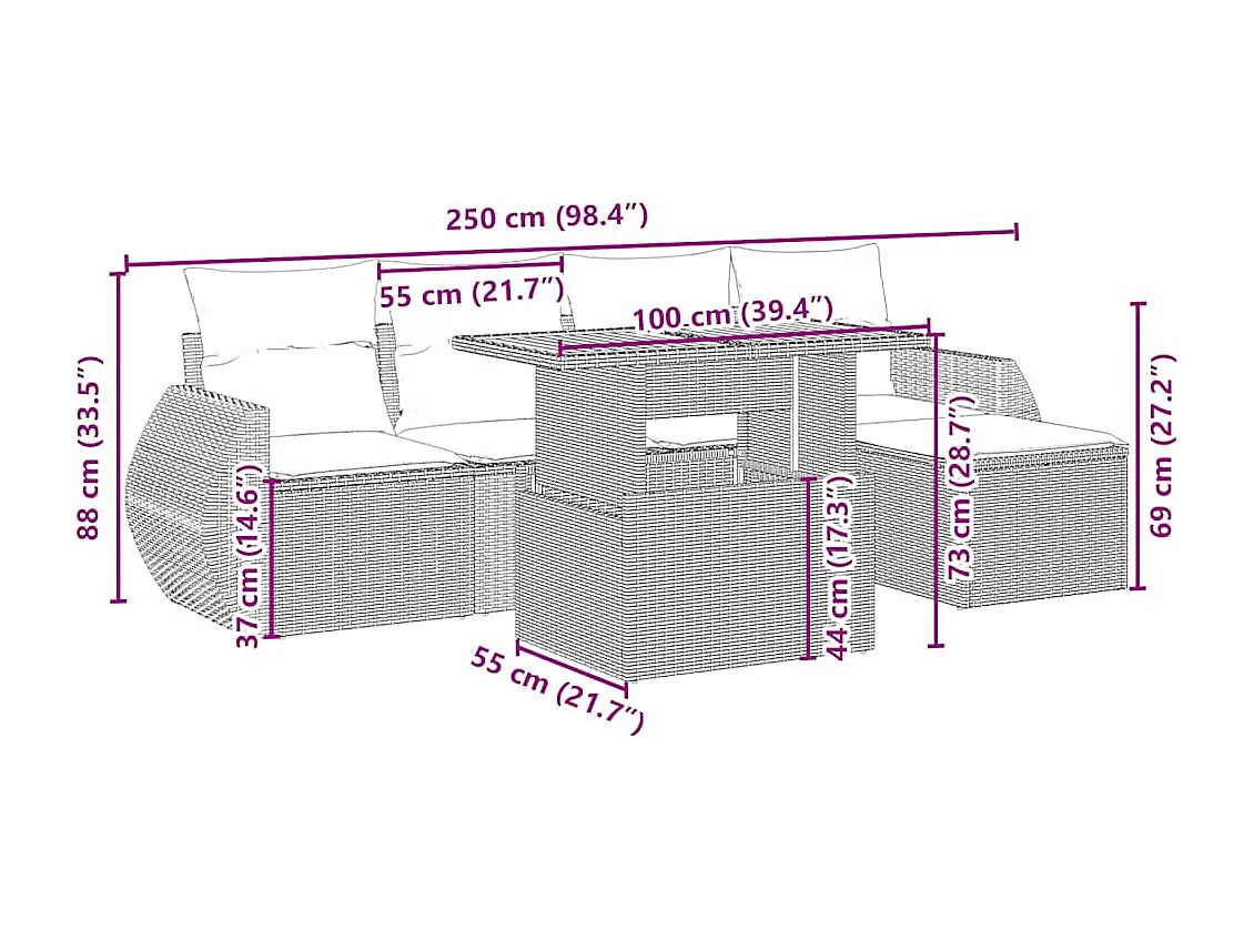 Salon de jardin avec coussins 6 pcs beige résine tressée