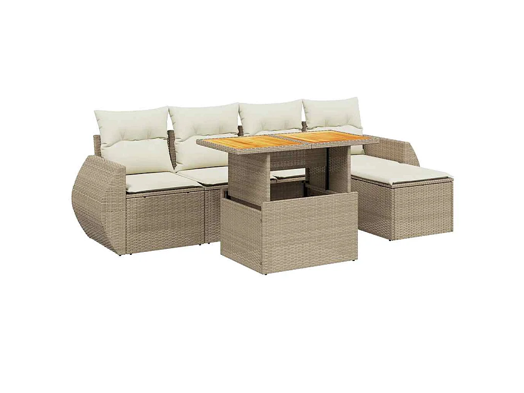 Set Divano da Giardino 6 pz con Cuscini Beige in Polyrattan
