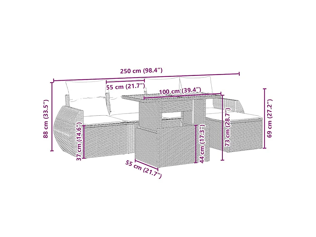 Set Divano da Giardino 6 pz con Cuscini Beige in Polyrattan