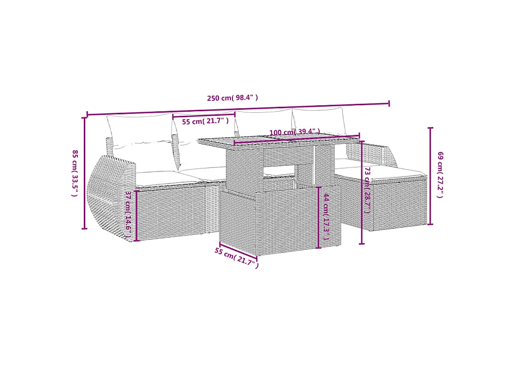 Set Divano da Giardino 6 pz con Cuscini Beige in Polyrattan