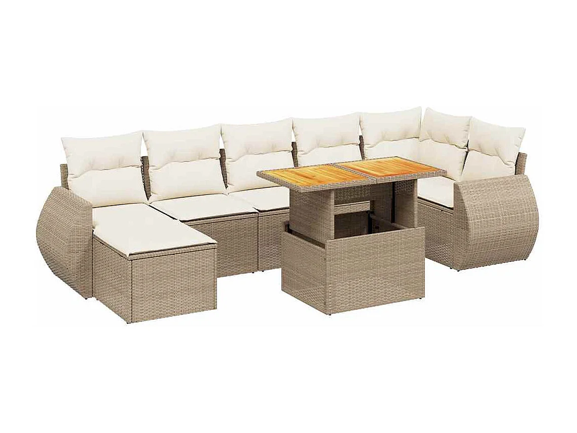 Salon de jardin avec coussins 8 pcs beige résine tressée