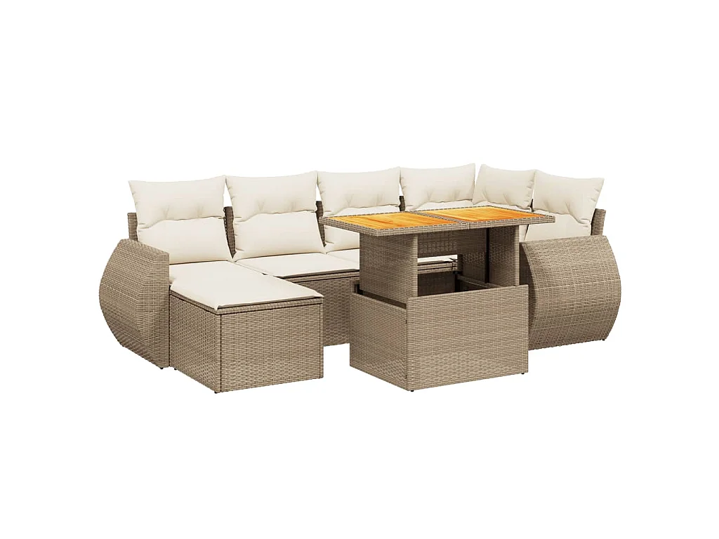 Set Divani da Giardino 7 pz con Cuscini Beige in Polyrattan