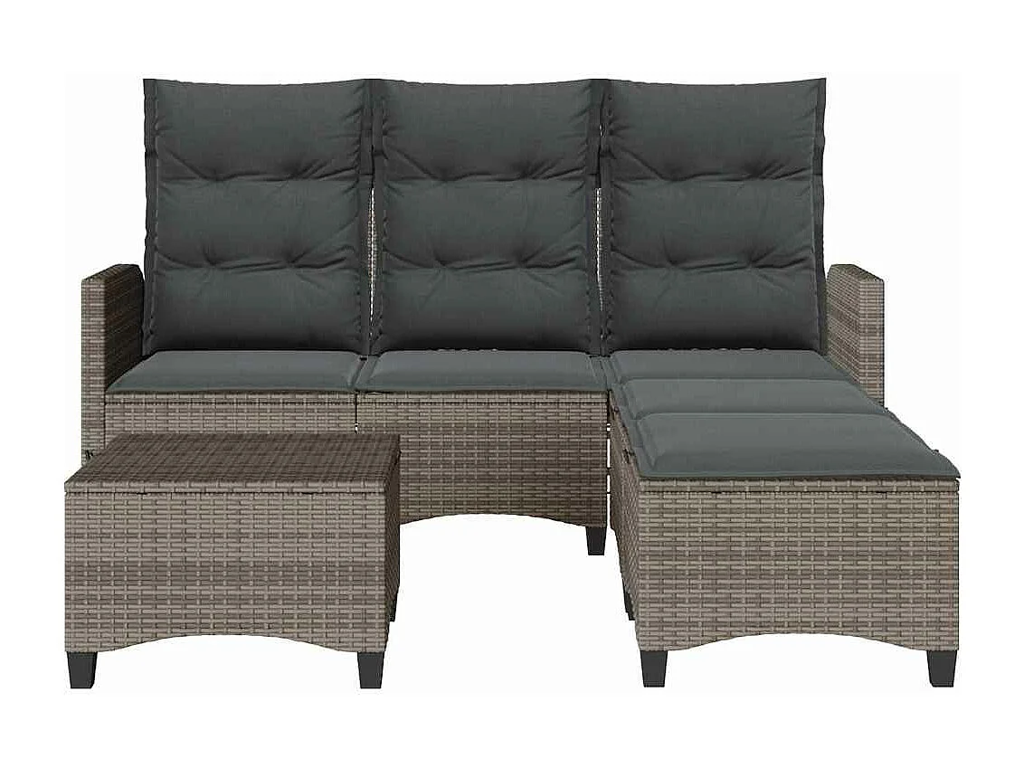 Salon de jardin 3 pcs avec coussins forme L gris résine tressée